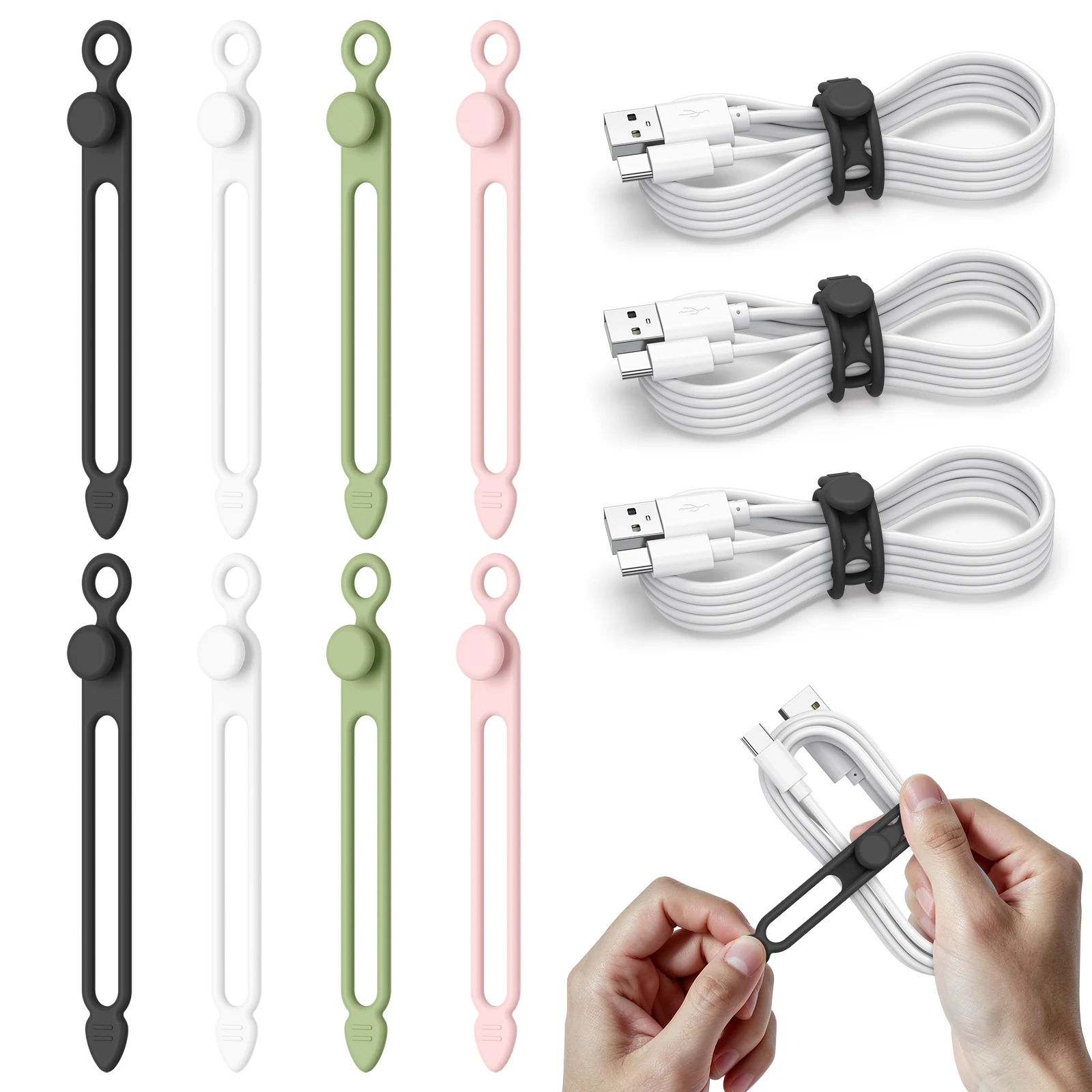 Silicone Cable Ties Assorted Color Reusable Heavy Duty Cable Organizer Management for Fastening Cords and Wires