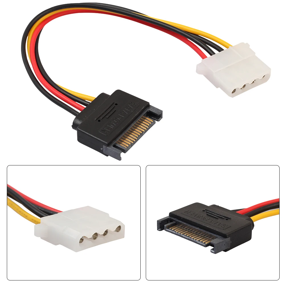1-10Pcs SATA Power Cable SATA 15-Pin Male to Molex 4-Pin Female Power Cable for PCe Riser 4 Pin Female Molex IDE To 15 Pin Male