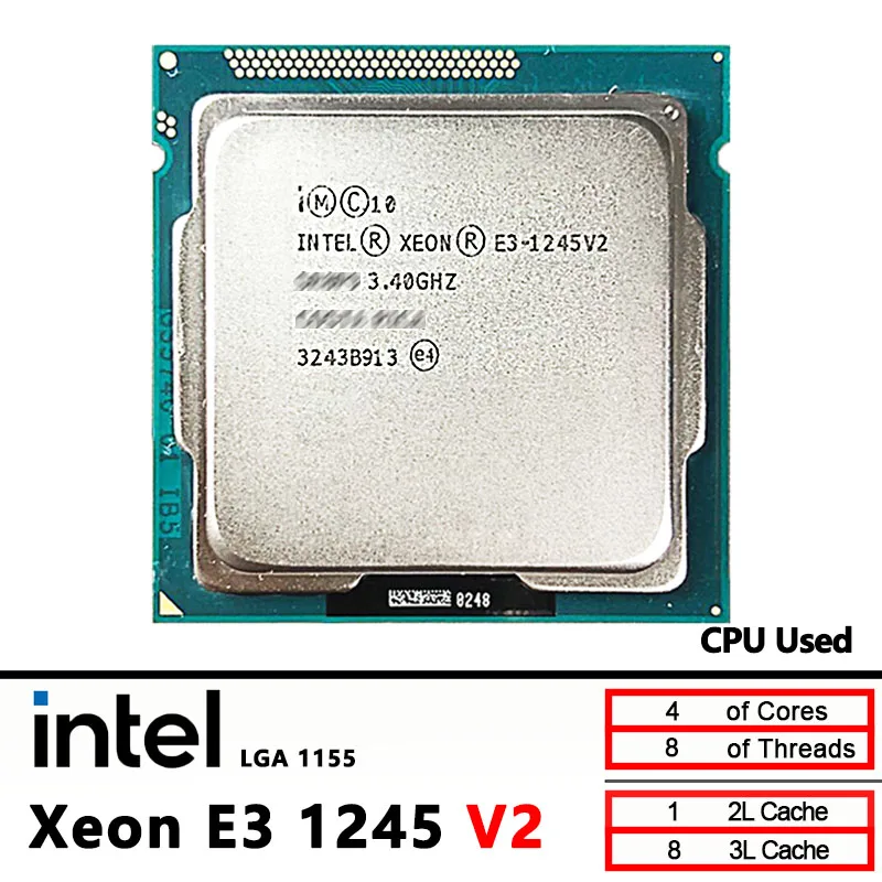 معالج Intel Xeon E3-1245V2 مستعمل E3 1245 V2 3.4 جيجا هرتز وحدة المعالجة المركزية 8 متر 77 واط LGA 1155