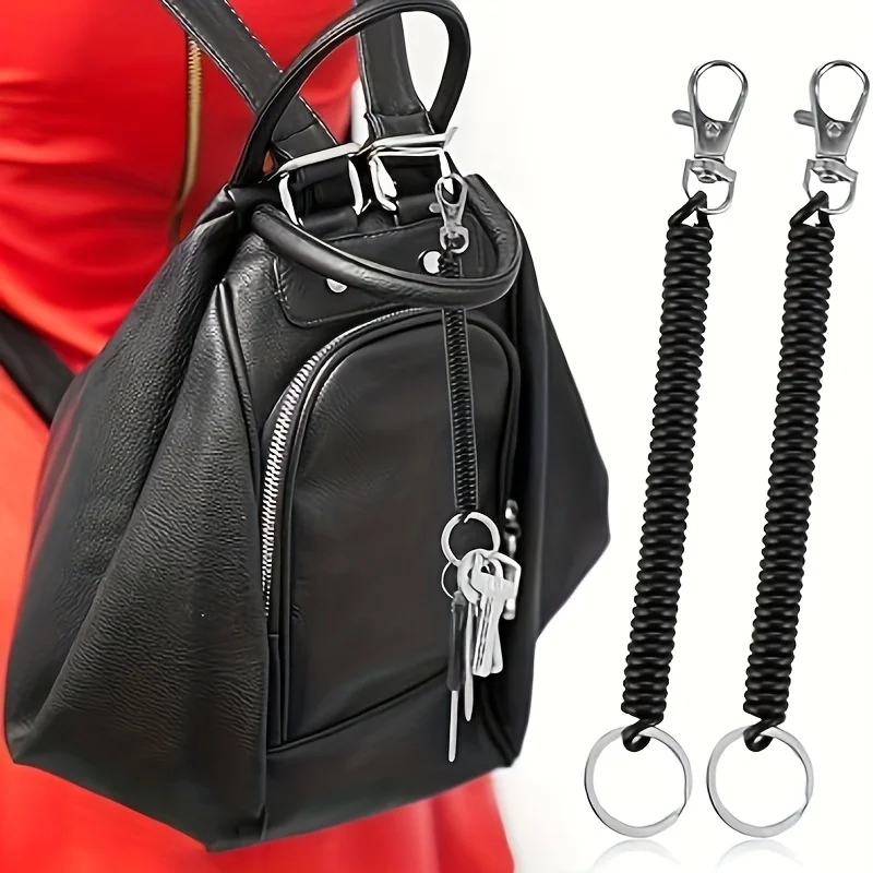 4 pièces, porte-clés rétractable à ressort, cordon enroulé avec anneau porte-clés et fermoir mousqueton, porte-clés élastique anti-perte