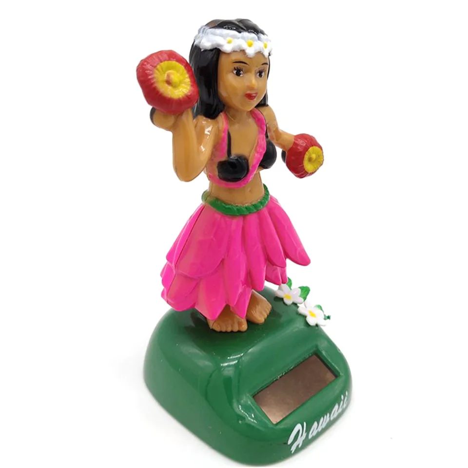 Bailarina Hawaiana De Hula Con Energía Solar, Figura Animada Por Luz, Movimiento Realista, Decoración Para Coche, Oficina O Hogar, Tamaño 10x6x5,2 Cm, Vestido Rosa