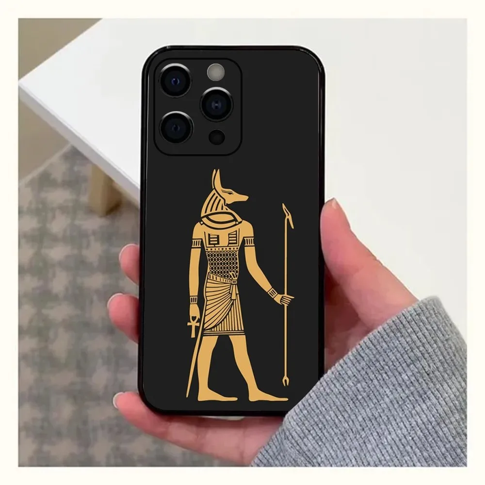 Egypt Pharaoh Mural Phone Case For Apple iPhone 15,14,13,12,11,Pro,X,XS,Max,XR,Plus,Mini Soft Black Cover