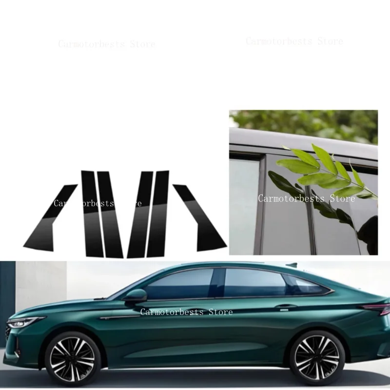 6PCS Glossy Black B C Pillar Posts Sticker Fit For Chery Arrizo 8 2022 2023 2024 2025 Window Center Column Cover Trim