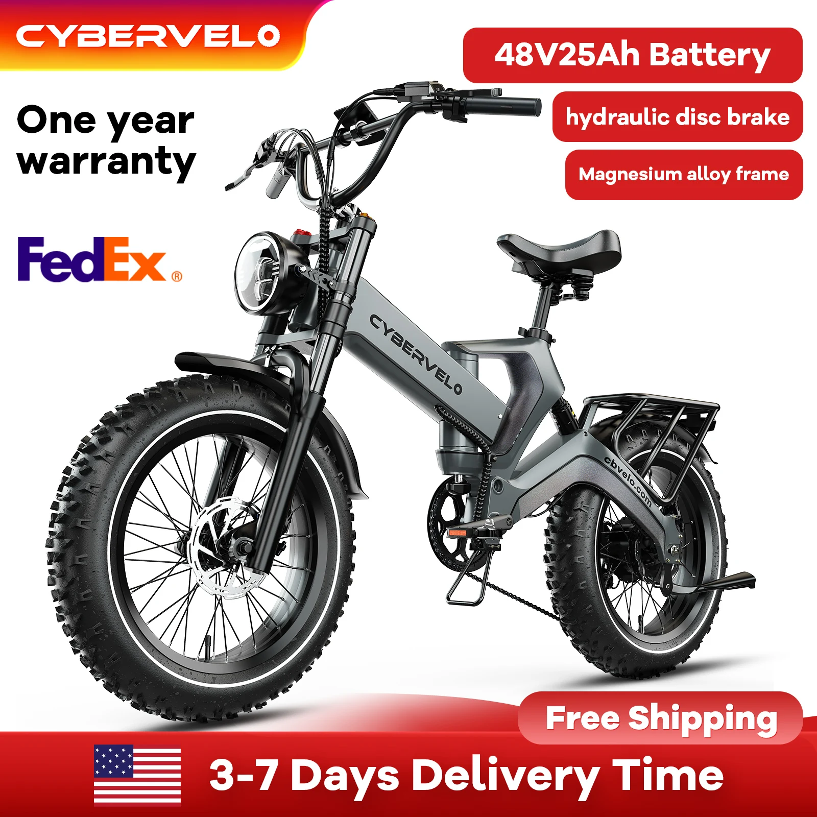 

2000W Peak Motor, Foldable 25Ah Built-in Battery Electric Bicycle, 20“ Fat Tire Off road and Commute, 8-Speed smooth Shift Gear