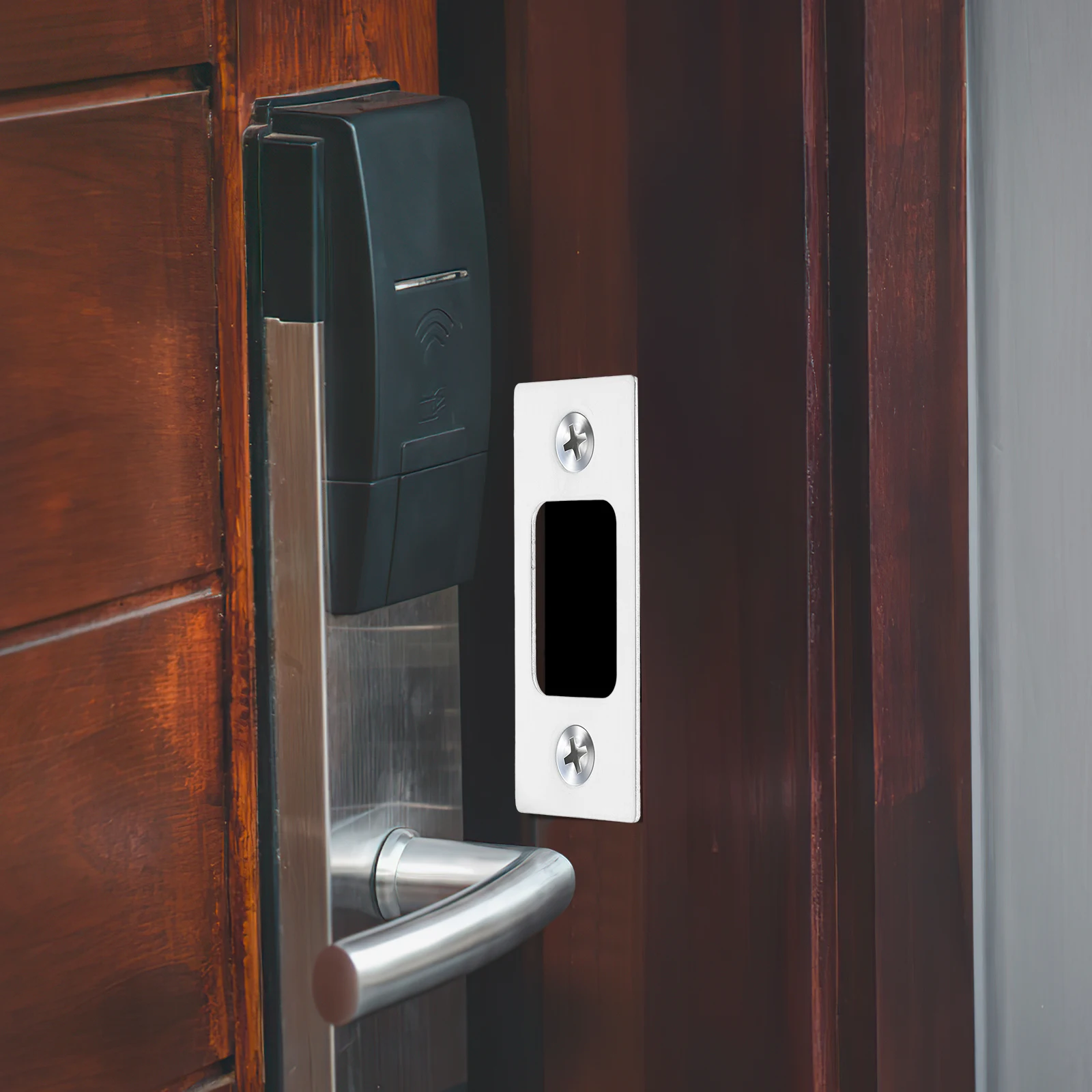 

2Pcs Deadbolt Strike Plate Stainless Steel Door Reinforcement Plate Cover Kit Practical Hole Filler for Home Front Garage Doors