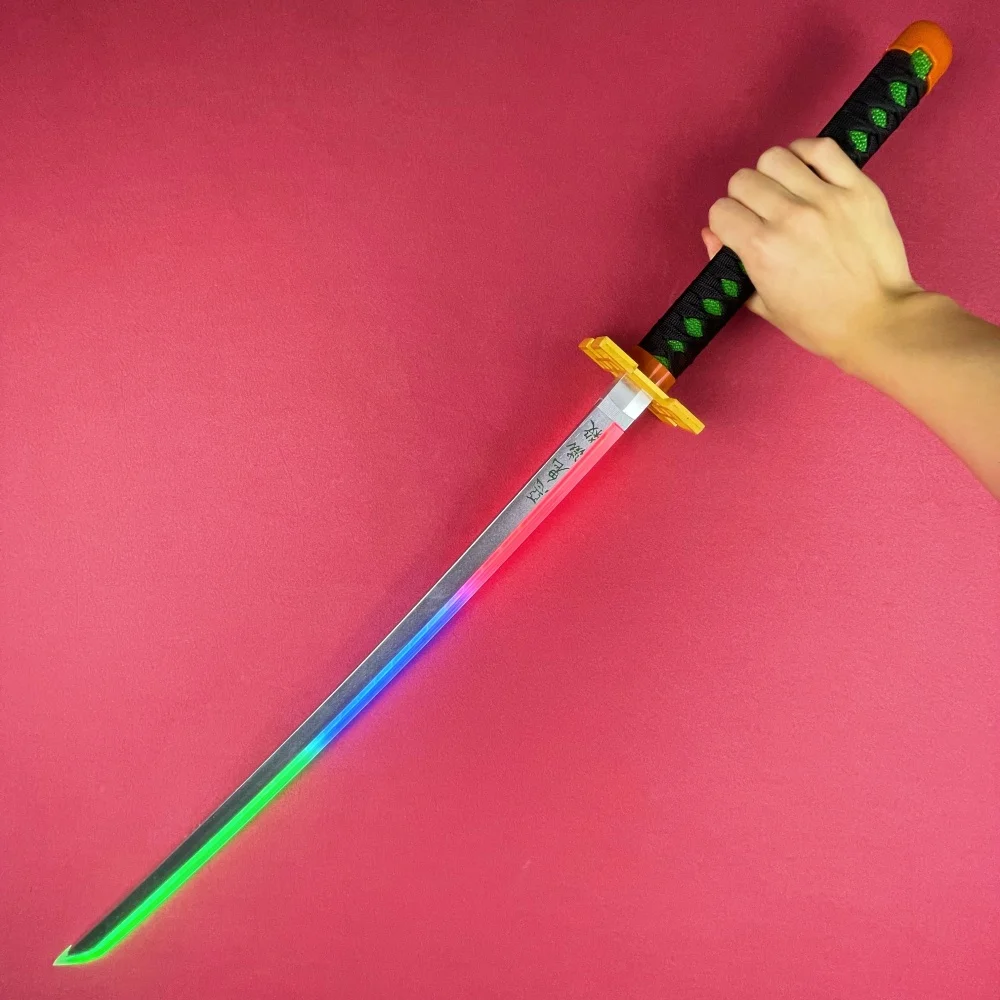 40inch Glow Smoke Katana Demon Slayer Anime Cosplay Prop Real Size Japanese Katana Vapor Samurai Sabre Sword with LED Light Gift