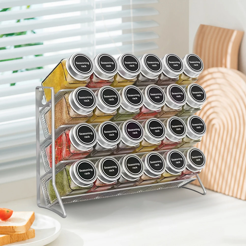 4 Tier Wall Mounted Spice Jar Rack Organizer