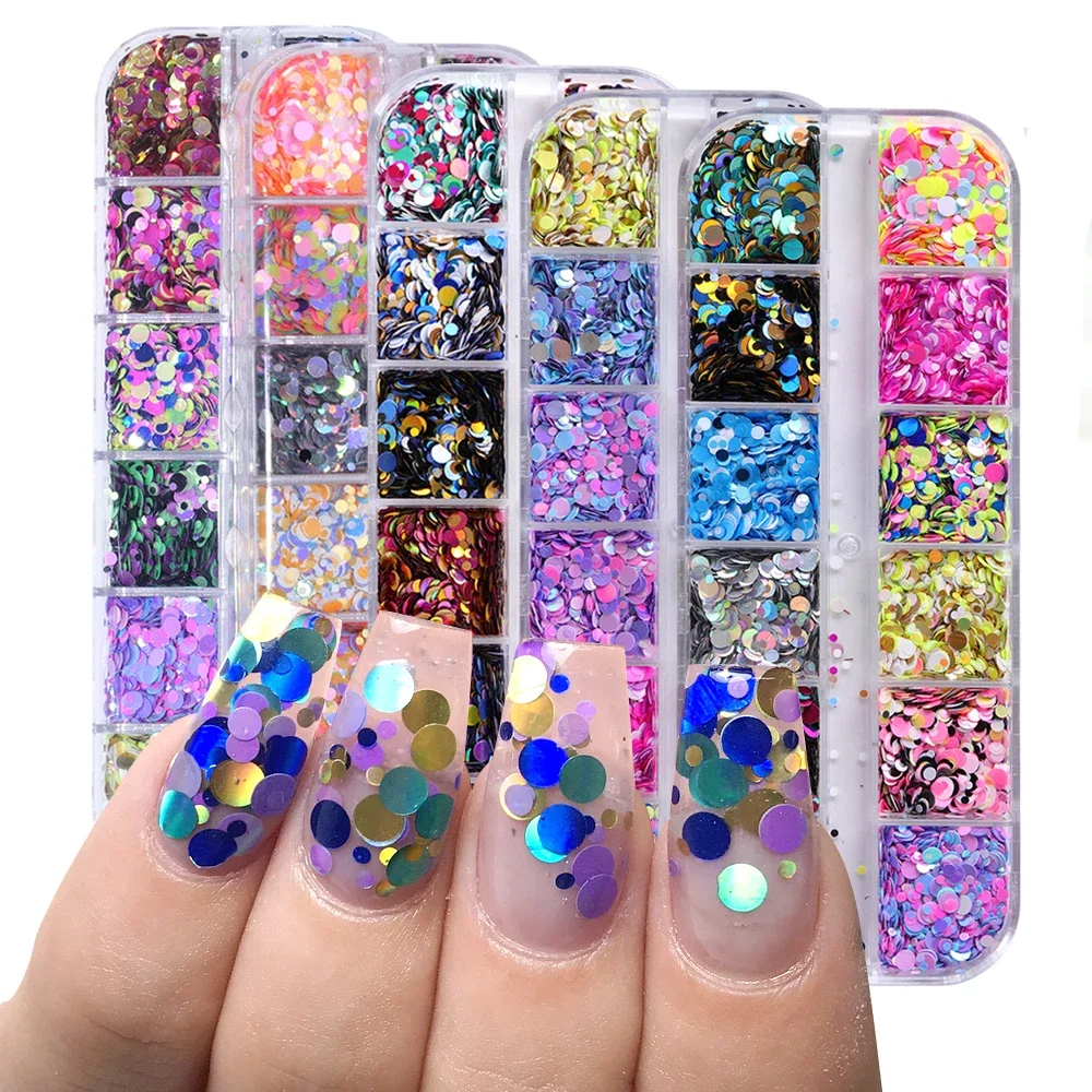 Etui Nail Glitter Powder Sequins Round Butterfly Heart 3D Flakes Holographic Powder Manicure Decoration