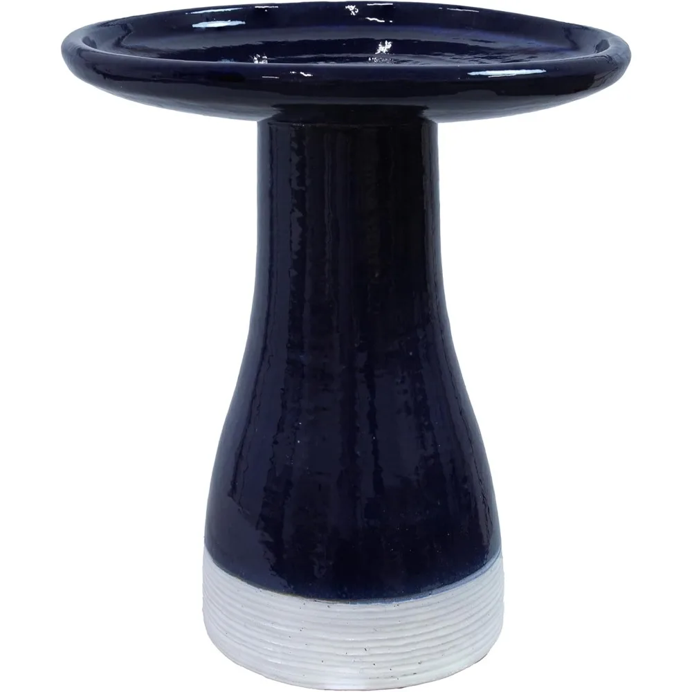 

21 H Ceramic Bird Bath for Outside, Hand-Painted Outdoor Bird Bath Bowl, UV/Frost-Resistant Finish, Midnight Blue