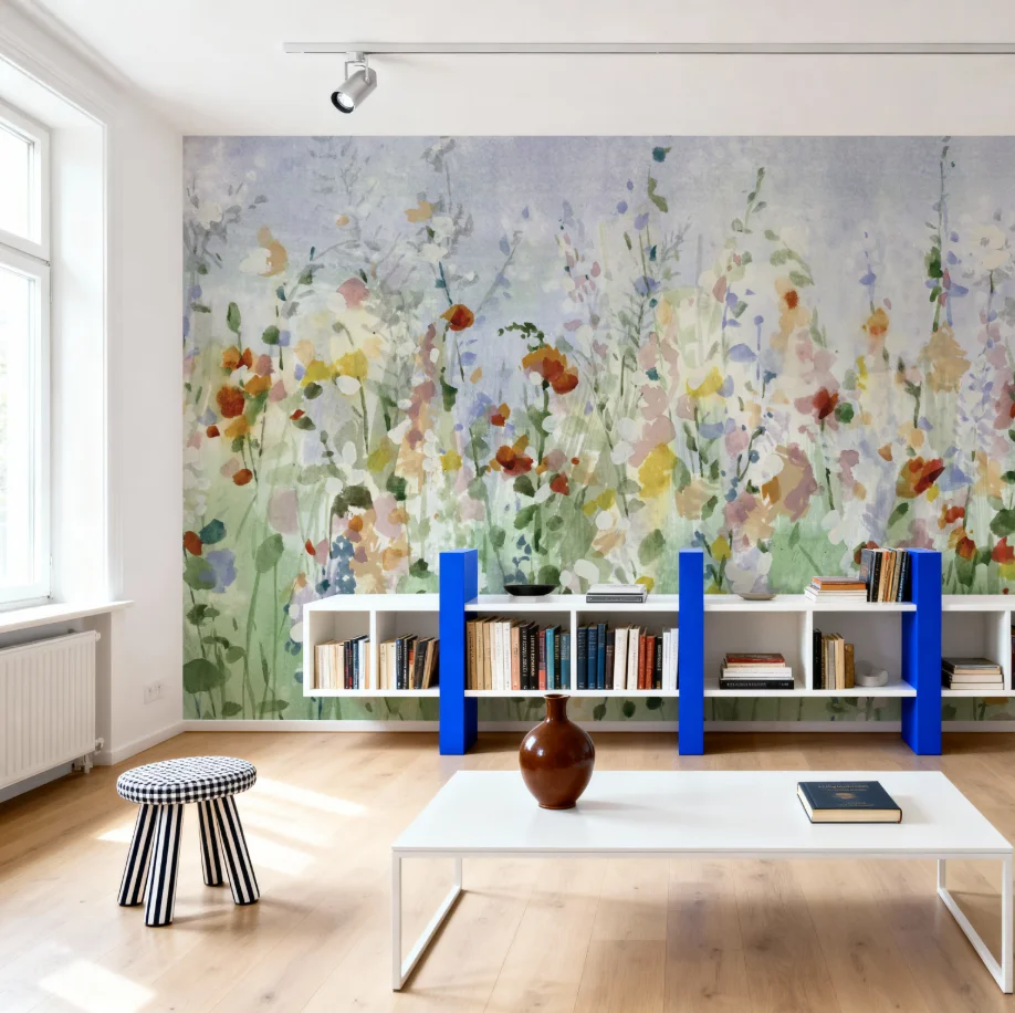 Customized mural hand-painted watercolor chrysanthemum rose and wildflower wallpaper home decoration pink purple flowers murals