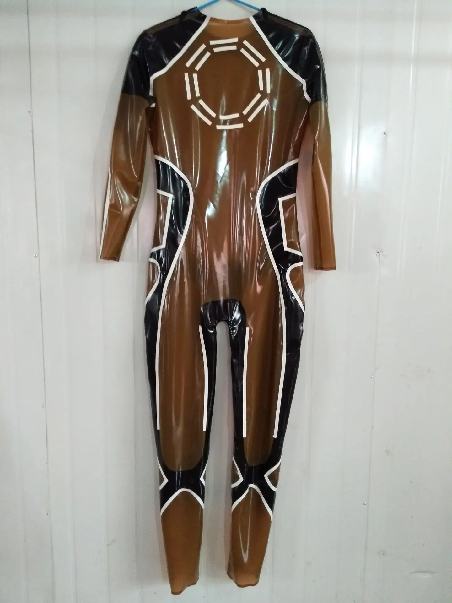 اللاتكس المطاط البني Catsuit حفلة تنكرية عادية نحيل بذلة تأثيري ارتداءها 0.4 مللي متر S-XXL