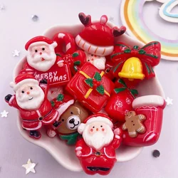 10PCS Resin Colorful Cartoon Santa Claus Deer Flatback Figurines Scrapbook DIY Bow Accessories Red Series Christmas Decor Crafts