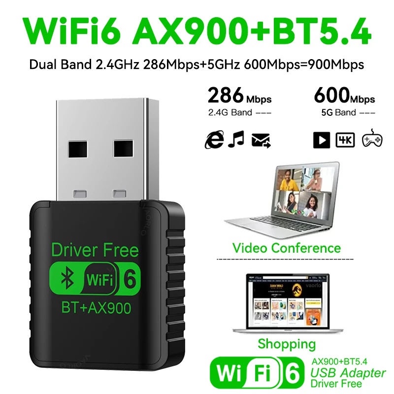 AX900 USB WiFi 6 Bluetooth 5.4 Adapter 2in1 Dongle Dual Band 2.4G&5GHz Network Wireless Receiver DRIVER FREE For Windows 10/11