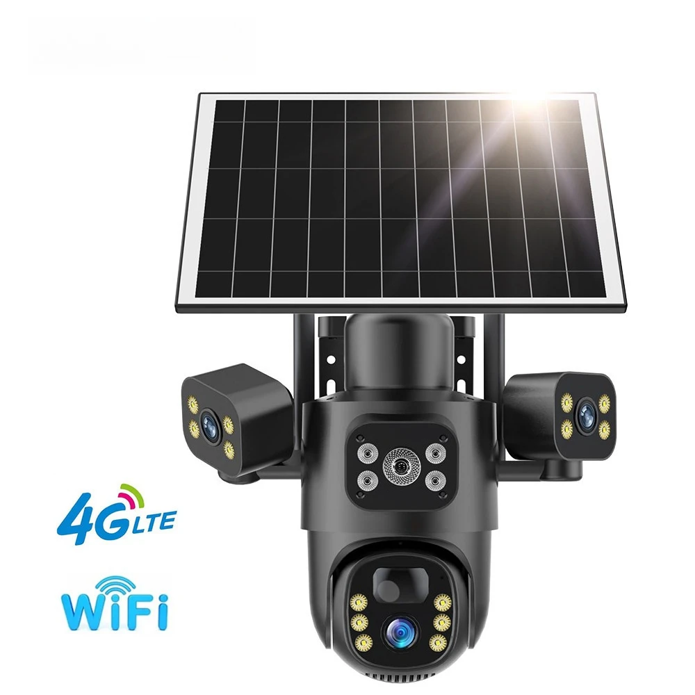 

4G Солнечная камера безопасности - V380 Приложение 3-камера Обзор Открытый IP66 Водонепроницаемый Ночное видение Обнаружение движения Пульт дистанционного управления