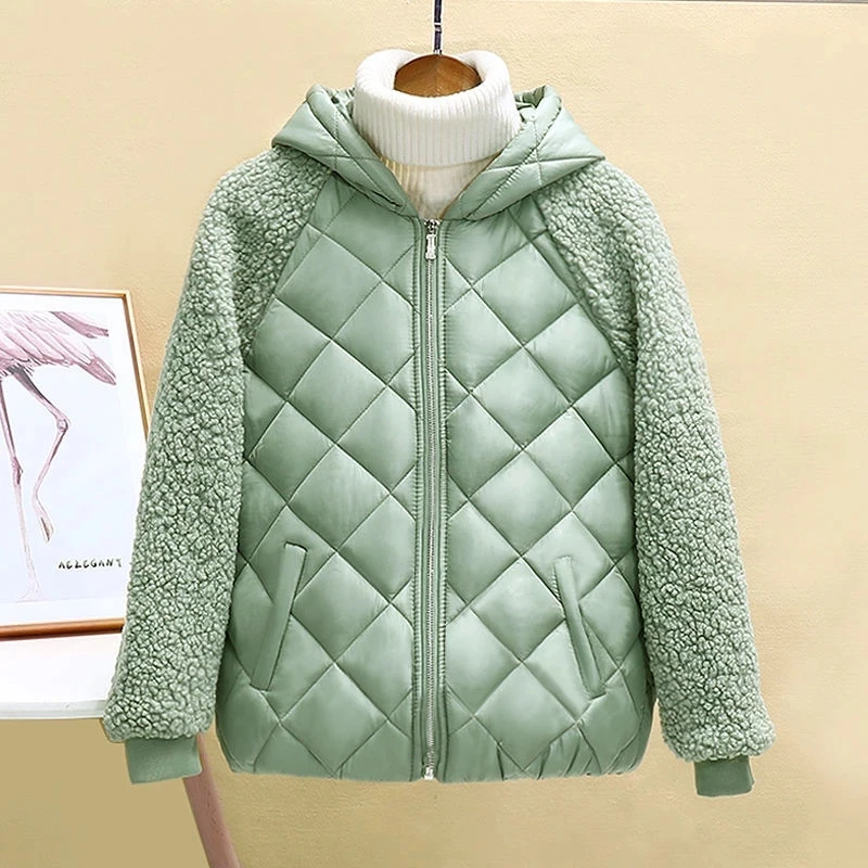 Thin light Down Cotton Jacket Female Short Coat Autumn Winter Women\'s 2023 New Hooded Loose Imitation lamb Wool Cotton Jacket C