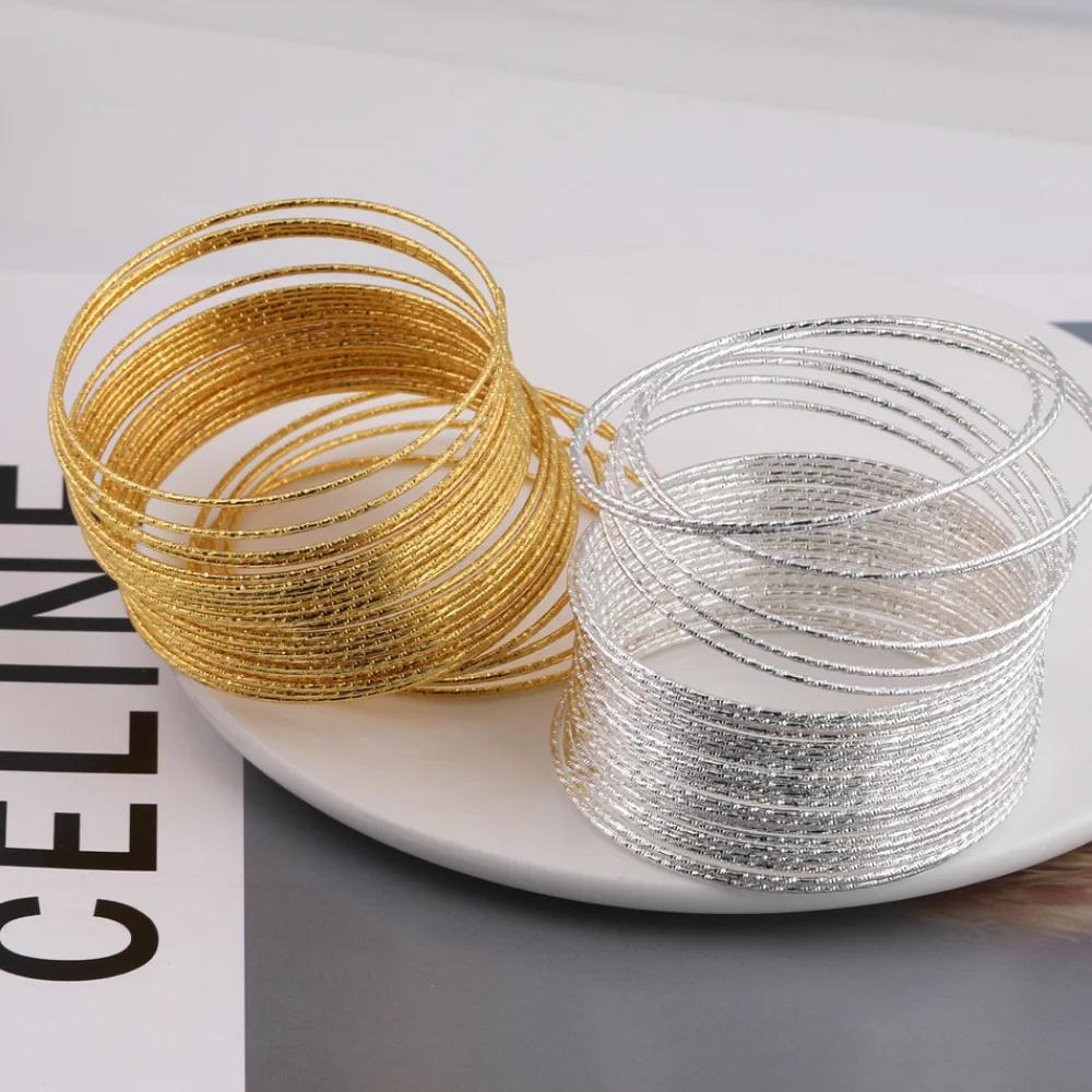 أساور أساور ذهبية/فضية مقاس 1.2 ملم للنساء - مجموعة مجوهرات بوهو متعددة الطبقات قابلة للتكديس. #5