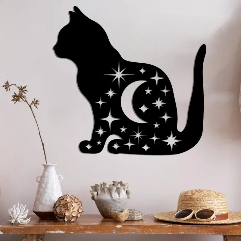 Cross-border new black cat metal decoration, wrought iron hollow silhouette pendant, living room bedroom home decoration