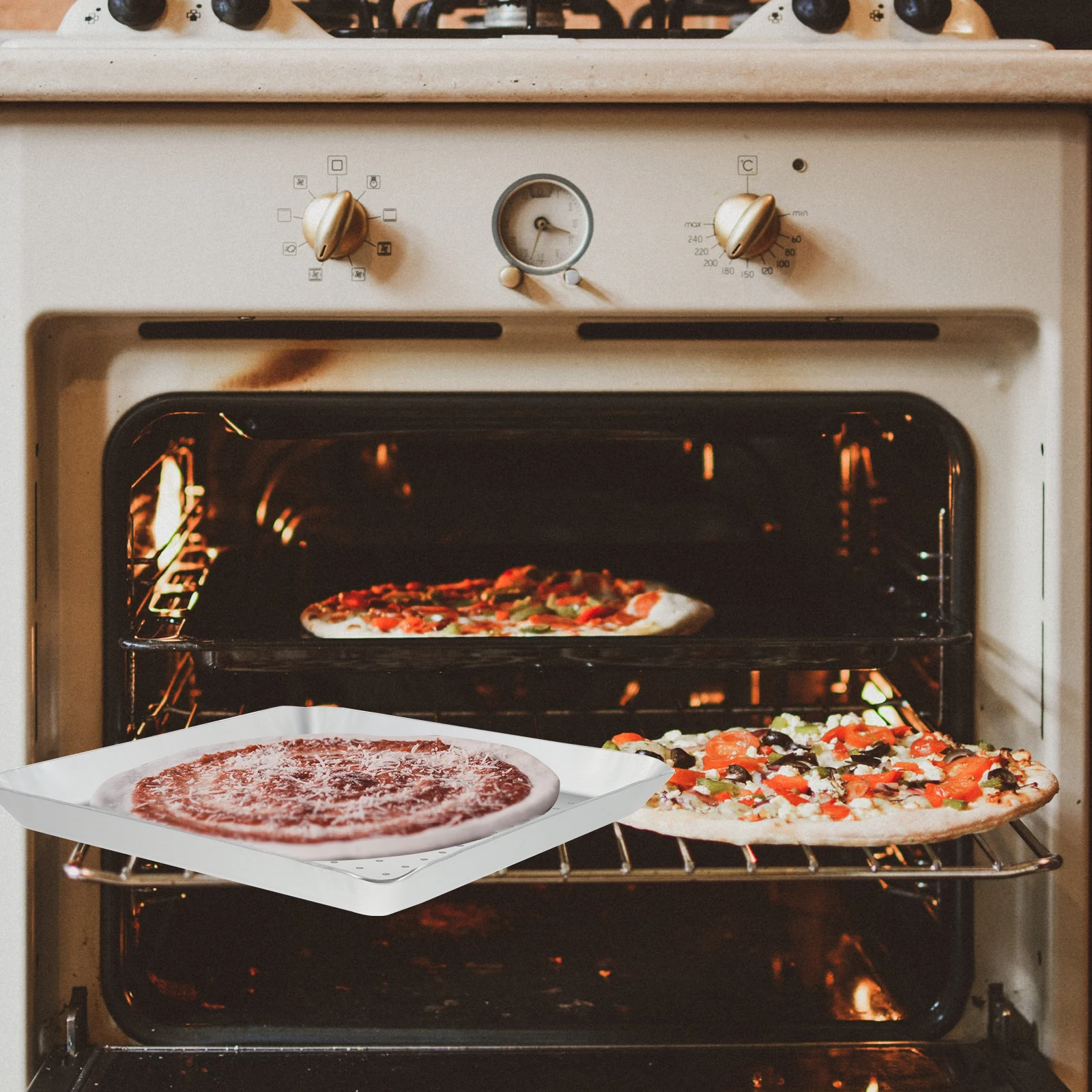 

Punched Pizza Plate Non-stick Pan Baking Tray Oven Accessories Crepes Crisper Aluminum Alloy with Holes Pans for