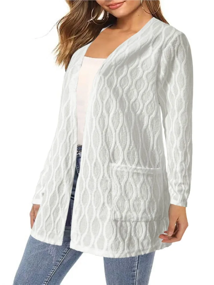 Autumn And Winter New Hollow Solid Color Home Casual Temperament Commuting Knitted Long Sleeved Cardigan Jacket Women's Clothing