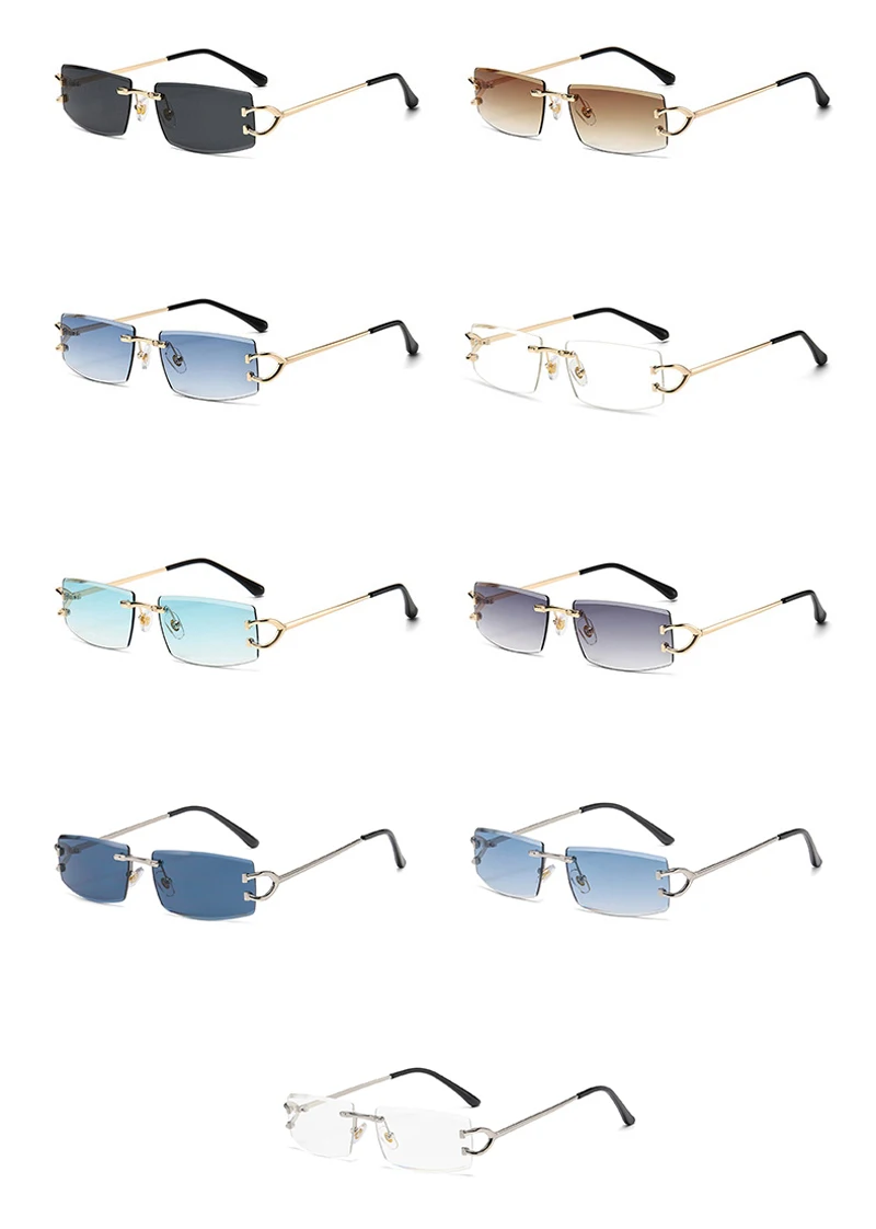 Kachawoo Rechteckige randlose Sonnenbrille für Herren, UV400-Schutz, grün, schwarz, ohne Rahmen, Sonnenbrille für Damen, trendiger europäischer Stil – Detail 5