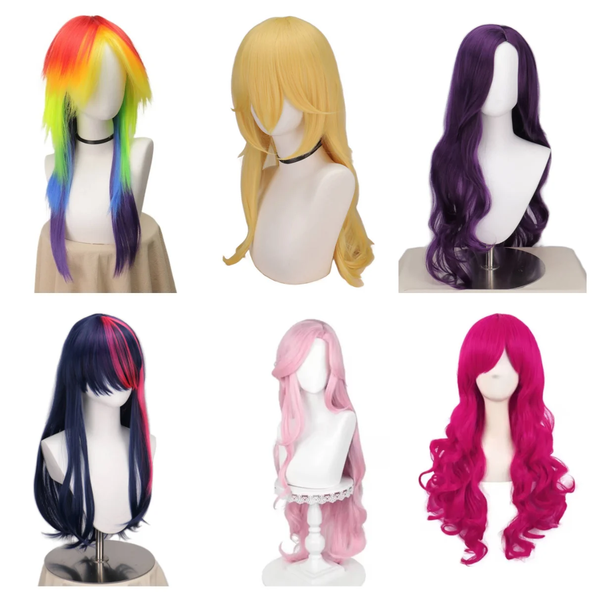 Anime Twilight Sparkle Wigs Long Rainbow Blue&Purple&Pink Cosplay Wigs for Women Girls Heat Resistant Synthetic Hair Halloween