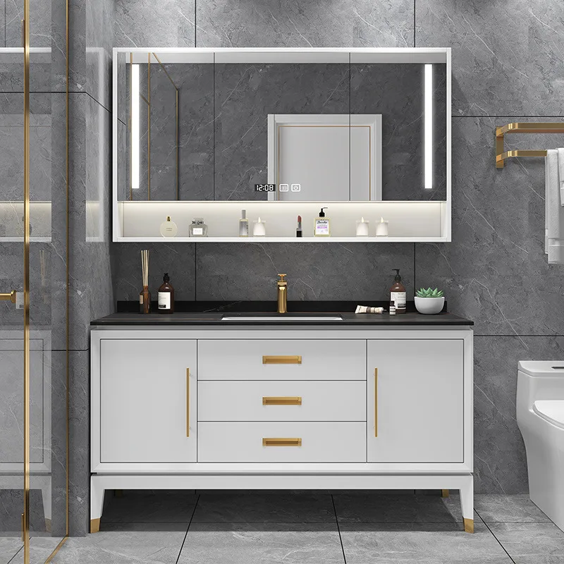 

Modern slate bathroom cabinet combination simple light luxury solid wood bathroom smart washstand washbasin basin bathroom