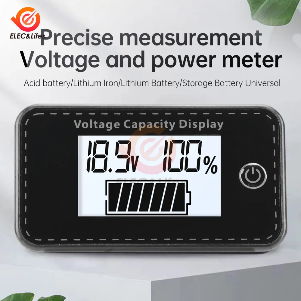 LCD Battery Capacity Indicator DC 5V to 100V Lead Acid Lithium LiFePO4 Car Motorcycle Voltmeter Voltage Gauge 12V 24V 48V 60V