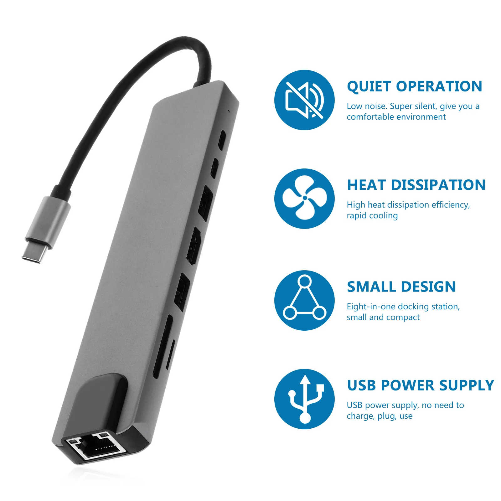 

1Pcs Type C Hub Docking Station USB Adapter 8-in-1 Laptop Phone Converter 4K Hd USB C Hub Compact Universal Docking Station