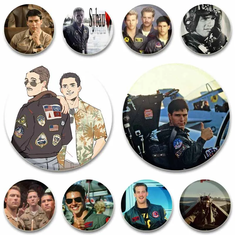 Movie Top Gun Maverick Brooches on Backpack Funny Round Snap-in Enamel Pins Jeans Shoes Collar Accessories Jewelry Badge Gifts