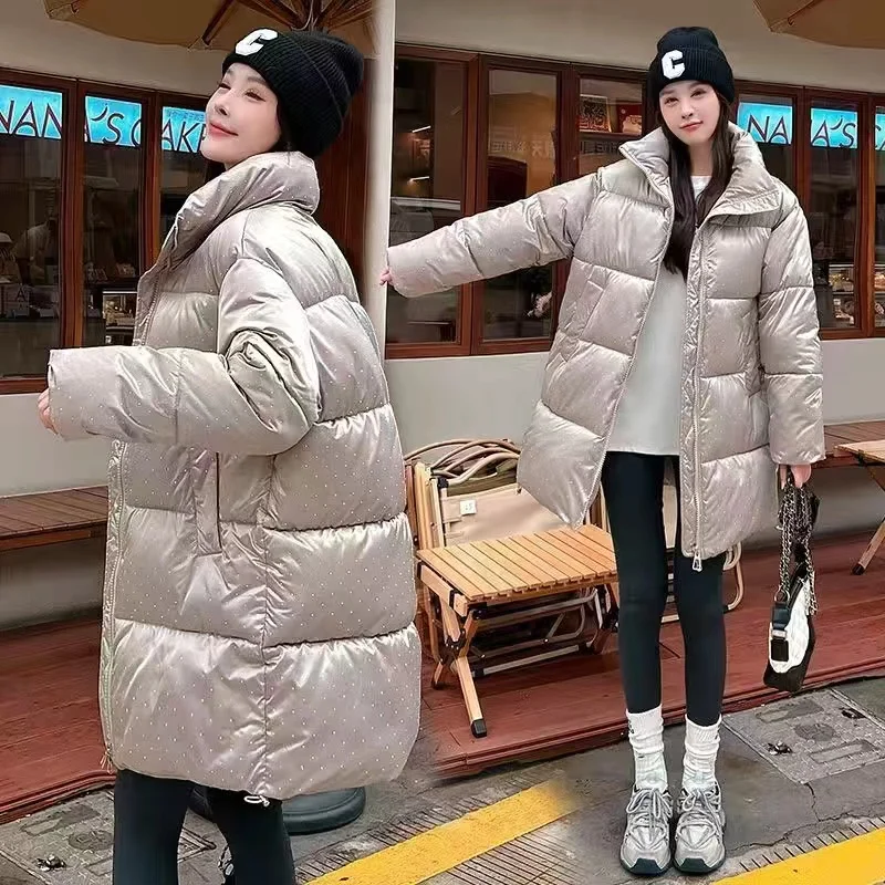 Winter Thick Warm Parkas Women Fashion Long Down Coats Women Elegant Zipper Wave Spot Cotton Jackets 2024 New Female Ladies