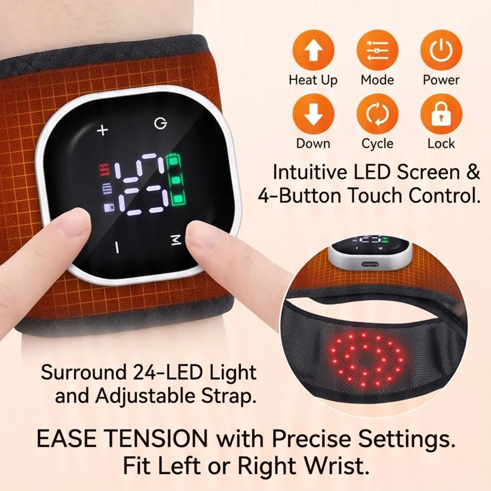 Electric Compress Hot Wrist Wrap 36/48 LEDs 3 Modes 660nm 850nm Infrared Wearable Joint Support Portable Hand Relaxation Brace