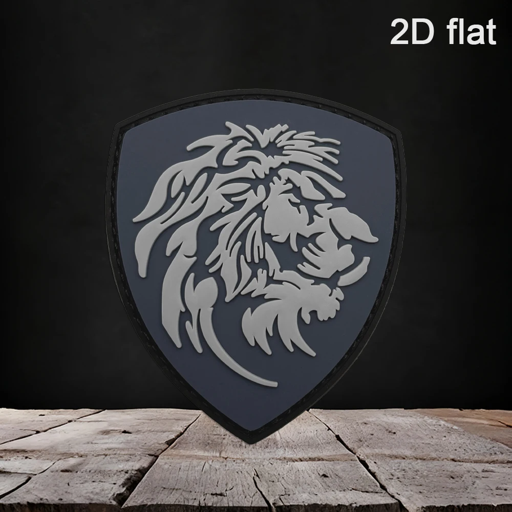 Specifications Available: 1Pc/2Pcs/3Pcs 2D Shield-Shaped Silhouette Lion Pvc Rubber Patch with Hook and Loop Fastener, Includes Felt Backing, 3D Embossed Gray-Blue Color-Blocking, Simple Tactical Style, Waterproof, Wear-Resistant, Fade-Resistant, Suitable for Tactical Vests, Workwear Backpacks, Functional Solid Color Animal Head Decorative Patch