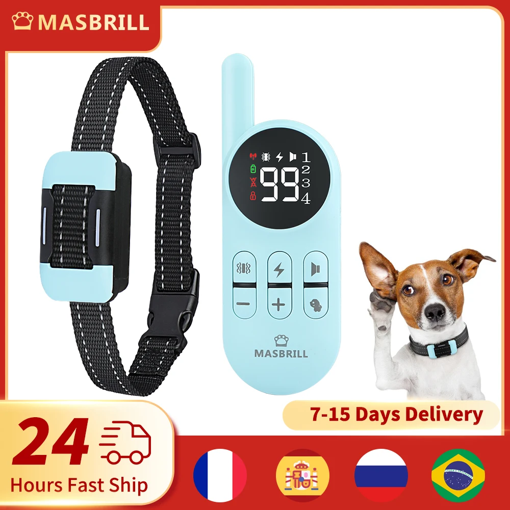 

MASBRILL Electric Dog Training Collar Pet Remote Control Waterproof Rechargeable LCD Display for All Size Shock Vibration Sound
