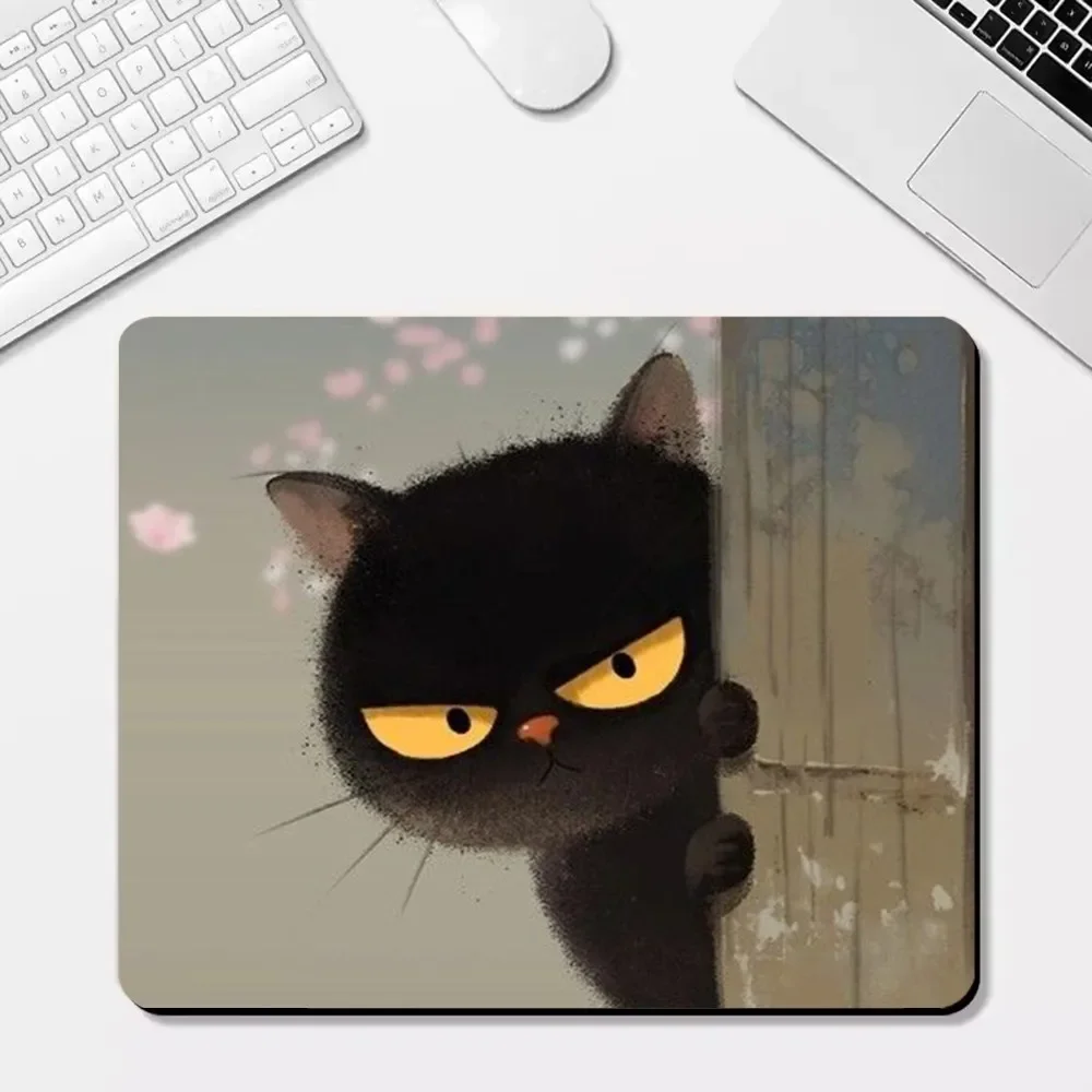 Small Anime Kawaii Black Cat Mouse pad Cartoon Desk mat Gaming Keyboard Table Mat Office Decor for PC Mouse Carpet Computer game