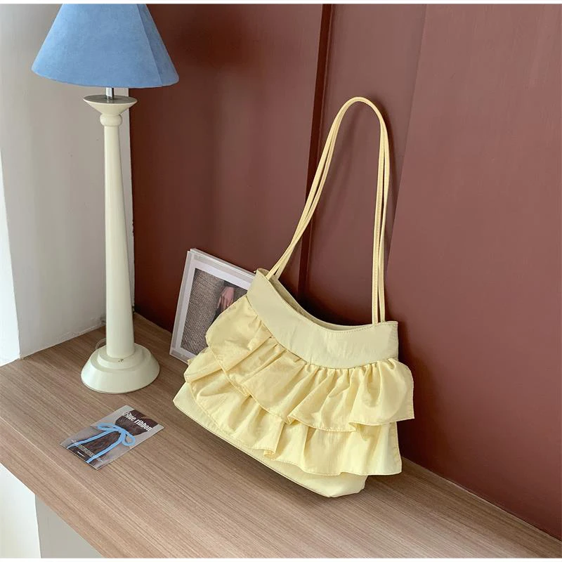 Kuchenrock-Stil Gerüschte Damen-Schultertasche, Koreanische Plissierte Umhängetasche, Leichte Süße Elegante Handtasche – Detail 9