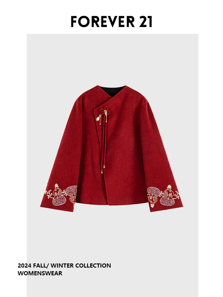 

Forever 21 Chinese Style Short Embroidered Coat 2026 Autumn New Arrival Elegant National Spirit Commute Long Sleeve Coat