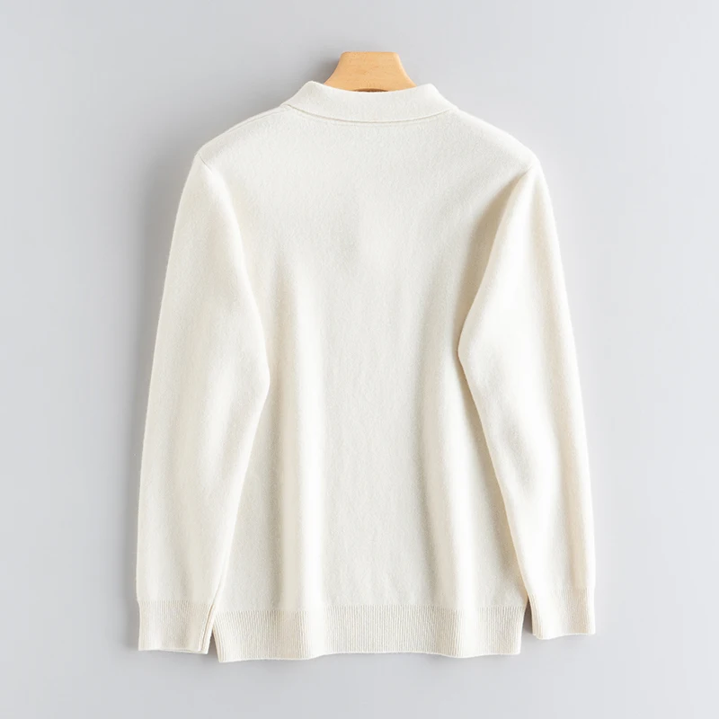 New Men's Polo Collar 100% Pure Cashmere Thick Pullover Versatile Knitted Sweater Cashmere Sweater Base Shirt Men's Clothing