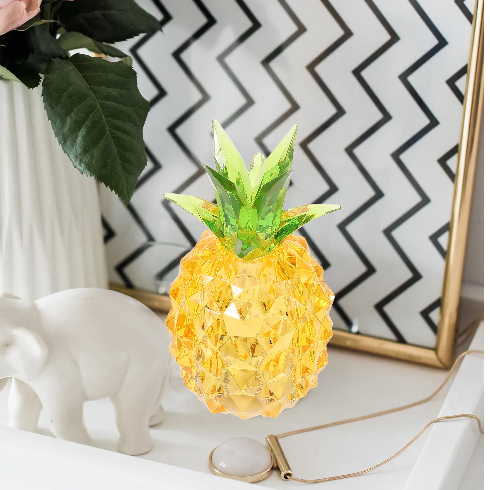

LED Pineapple Lamp Acrylic Decor Yellow Light Night Stand Desktop Ornament Indoor Outdoor Small Night Light Pineapple Decor