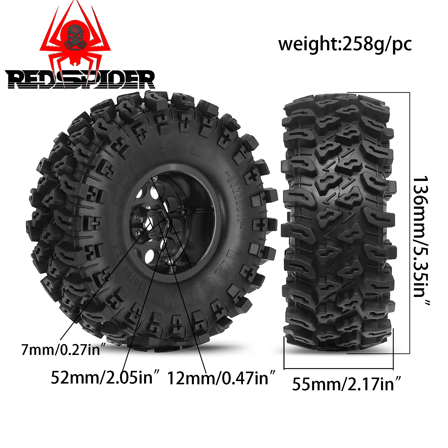 4PCS 2.2 ''Ruote Beadlock in metallo e pneumatici cingolati per 1:10 Crawler Car SCX10 90047 D90 TF2 CC01 TRX4 Gen8 Everest Gen7 Pro