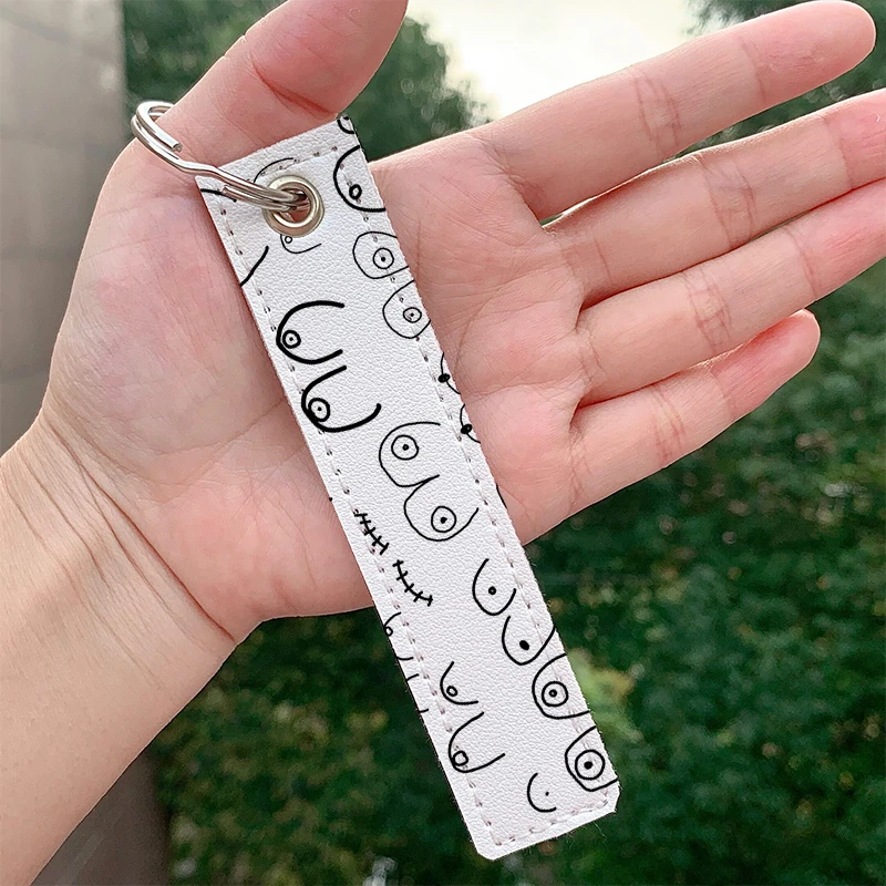 Fashion boobs Shower Curtain Leather Custom motorcycle Keychains Strap Keyring Hanging Holder Bag Car Wallet Trinket Keychain