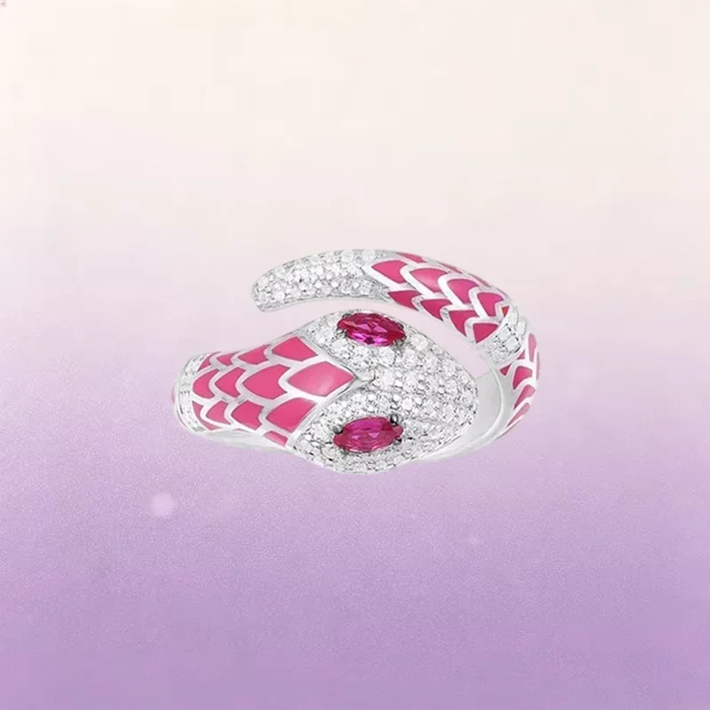 ZPFF S925 Sterling Silver Green Pink Snake Ring Earrings Bracelet Women Exaggerated Animal Luxury Banquet Fashion Party Jewelry - view 2