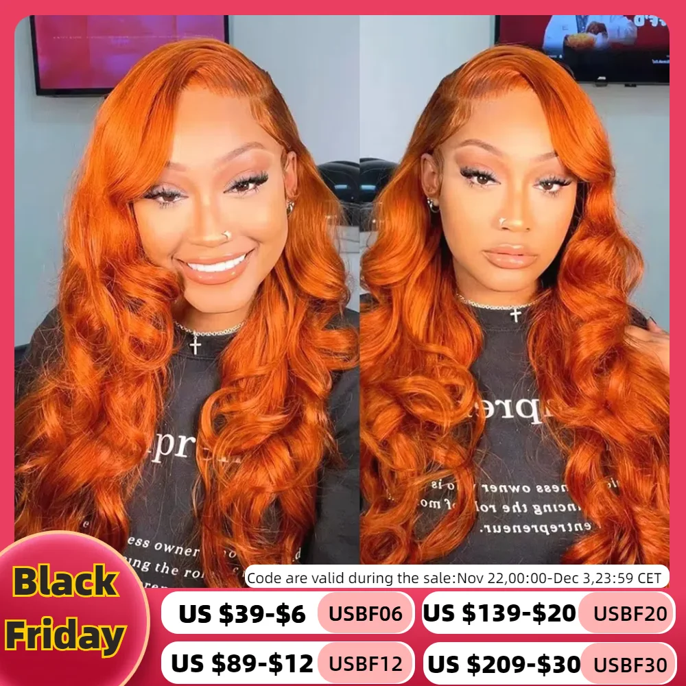 13x6 Hd onda del cuerpo naranja jengibre peluca con malla Frontal cabello humano 100% brasileño 13x4 pelucas frontales de encaje de colores para mujeres negras 36 pulgadas