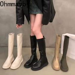 2024 New Autumn Women High Boots Fashion Ladies Soft Leather Flats Long Boots Back Zippers Women's Footwear