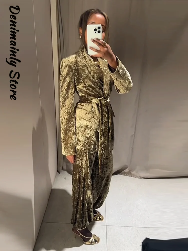 أنيقة شرابة دعوى فستان أطفال مع سروال داخلي المرأة التلبيب جيب كم طويل بلوزات مستقيمة الصلبة دعوى 2025 الخريف سيدة تخفيف الزي