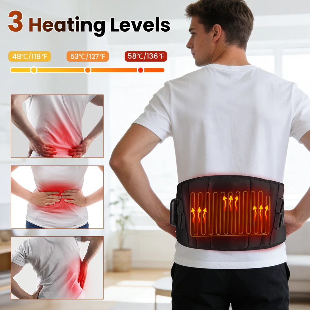 Electric Heated Waist Massage Belt Rechargeable 3 Levels Vibration Massage Lumbar Support Brace Women Menstrual Heating Pad