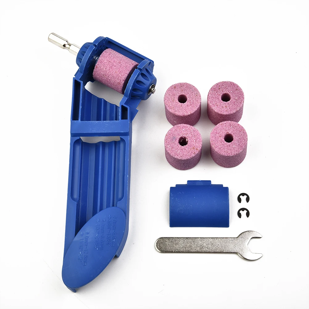 Affilatrice portatile per punte da trapano corindone e 4 mole resistenti all'usura Set accessorio per trapano blu per foratura rapida maschiatura