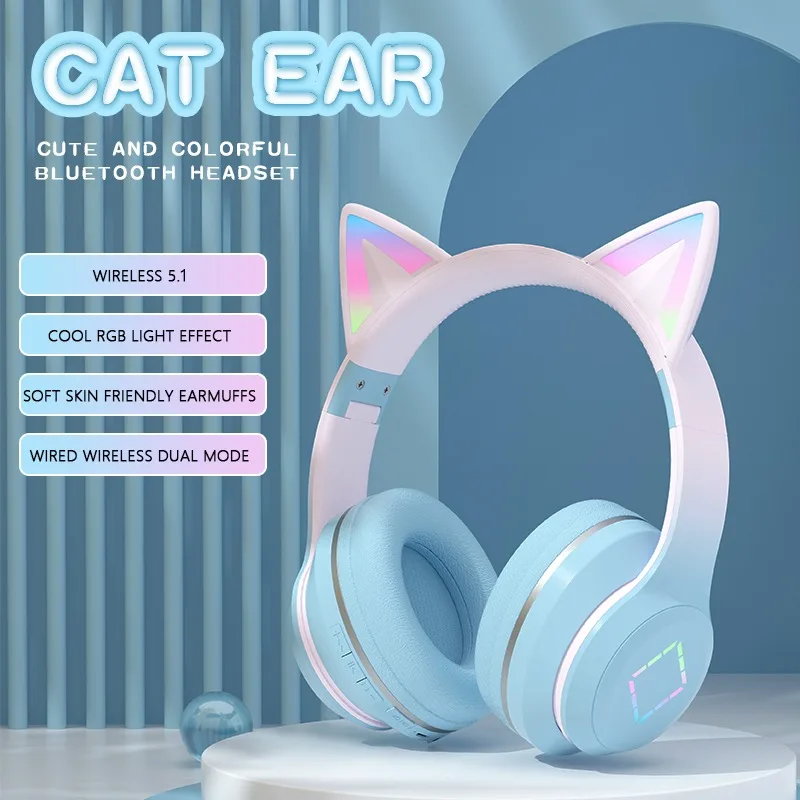 

Wireless Bluetooth Headphone Gradient RGB Foldable Noise Cancelling HIFI Stereo Headset for Gaming Sport Gift for Girl