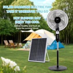 Portable Standing Fan with Solar Panel, Battery & Solar Powered Fan, 3 Speeds Quiet Rechargeable Fan for Home Bedroom Camping