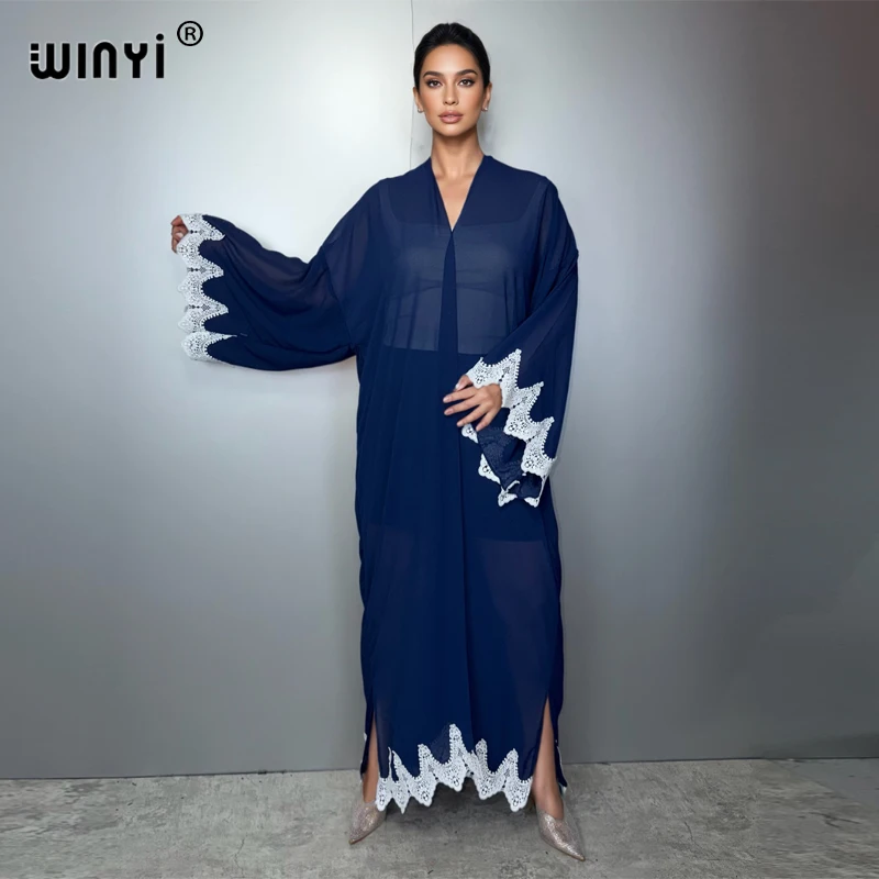 

Сексуальный кардиган WINYI с вышивкой, модные кимоно, абайи, пляжная одежда для мусульманок, кафтан, вечернее платье, ретро-пальто.