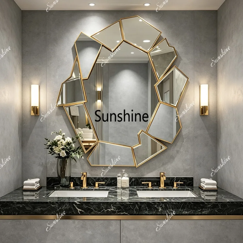 Modern light luxury irregular entrance decorative mirror special-shaped bathroom bathroom mirror